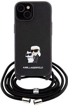 Etui Karl Lagerfeld Crossbody Saffiano Metal Pin Karl & Choupette do Apple iPhone 15 Plus Black (3666339165765)