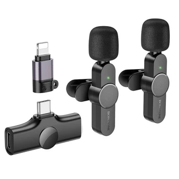 Микрофон Петличный Беспроводной Borofone BFK12 Twin Type-C/Lightning Черный