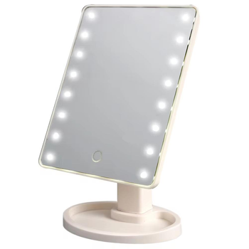 Дзеркало косметичне прямокутне сенсорне з LED-підсвіткою та підставкою 22 х 17 см Біле (254)