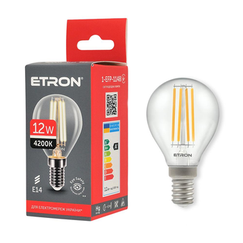 Світлодіодна філаментна лампа ETRON Filament 1-EFP-1148 G45 12W 4200K E14 прозора