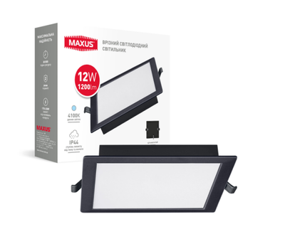 Світильник світлодіодний 1-RDL-1241-IPS-BL MAXUS RDL 12W 4100K IP44 Square Black