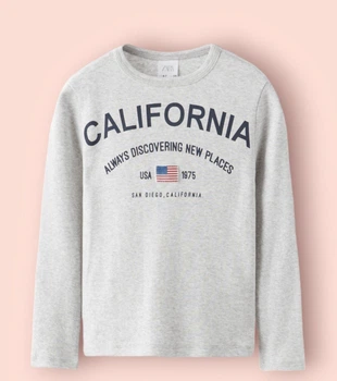 Футболка лонгслив VARSITY с круглым воротником и длинными рукавами с вышивкой California 8-9 лет 130 см серая (050977_1)