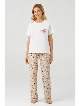 Женский домашний комплект пижама с брюками и футболкой Ellen Blossoms LPK 2980/13/02 с M персиковый с шампанью