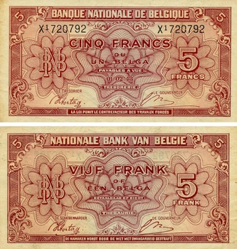 Банкнота Бельгія 5 франків 1943 F-VF