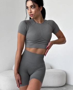 Жіночий костюм для фітнесу Whatiwear з утяжкою та ефектом Push Up (Пуш Ап) сірий S (1385-gray-S)