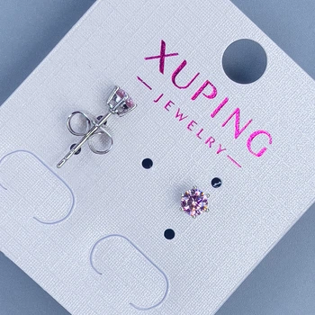 Серьги-пусеты шарики Xuping с розовым камнем 4 мм, родиевое покрытие, ida55167