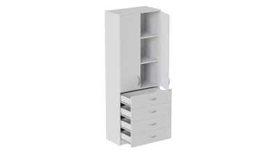 Шкаф Анжело Ferrum-decor на 3 полок с 2 дверями и 4 ящика 1900x700x380 ДСП Белый 16 мм (ANG2063)