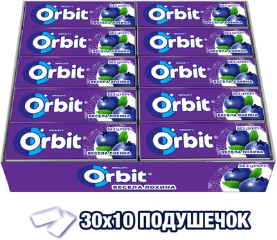 Упаковка жевательной резинки Orbit Веселая голубика 14 г x 30 шт (4009900407106)