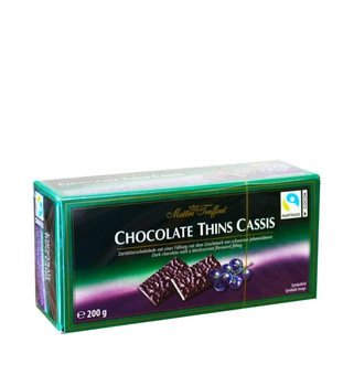 Цукерки з темного шоколаду з чорносмородиновою начинкою Maitre Truffout Chocolate Thins Cassis 200 г (57363)