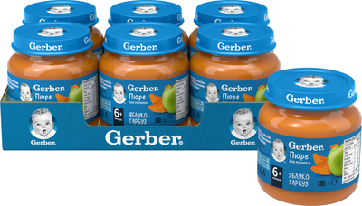 Упаковка плодово-овощного пюре Gerber Яблоко и тыква с 6 месяцев 130 г х 6 шт (7613287166906)