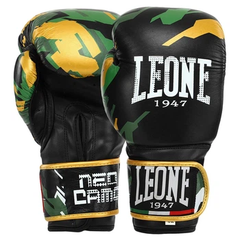 Перчатки боксерские кожаные Leone Neo Camo 1947-1 размер 14 унций Black-Green-Gold