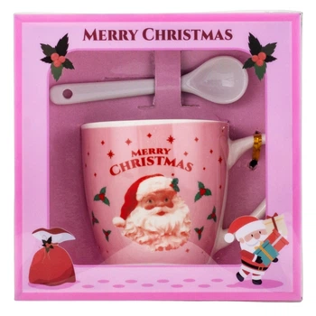 Подарочная новогодняя чашка с ложкой Merry Christmas 175 мл 11х8 см 19150-003 розовая
