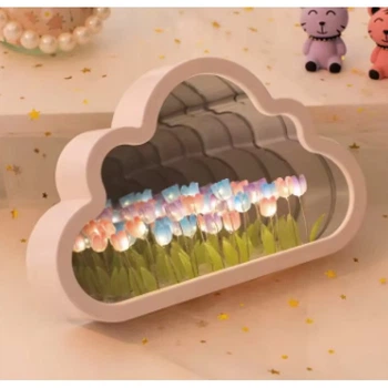 Настільна лампа нескінченне дзеркало "Тюльпани в хмаринці" LED night lamp CLOUD, біла