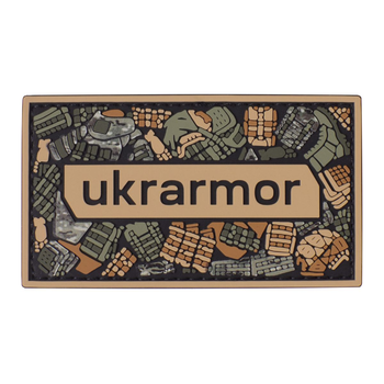 Патч (шеврон) с надписью Ukrarmor, на липучке, цветной. Мягкий ПВХ пластик 8 х 4.5 см