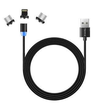 Дата кабель USB 3в1 (Lightning+MicroUSB+Type-C) Magnet only charge ColorWay (CW-CBUU020-BK)[17066]