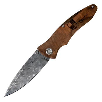 Ніж складань Boker Tirpitz Damascus Wood, дерев'яна рукоять (довжина 229 мм, лезо 99 мм), горіх