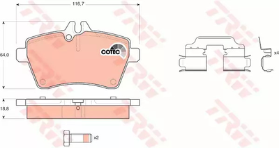 Комплект гальмівних колодок, дискове гальмо MERCEDES-BENZ A-CLASS, TRW (GDB1629)