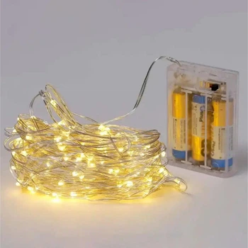 Гирлянда нить "Роса" на батарейках, 5м, 50 LED, статический режим, IP44, Теплый белый