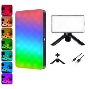 Светодиодная мини лампа для фото- и видеосъемки BTFOOR с RGB-подсветкой + штатив, студийный свет, черная "G" (78804260)