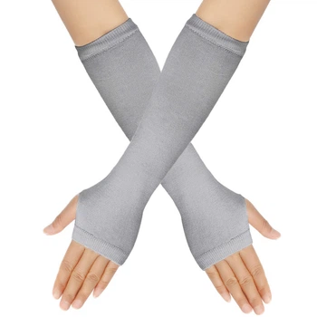 Митенки короткие однотонные светло-серые One Size