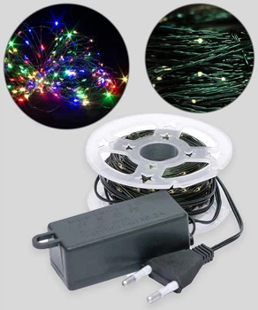 Светодиодная гирлянда нить "Роса" на катушке, 50м, 220V, 500 LED, 8 режимов, зеленый провод, IP44, Мультиколор