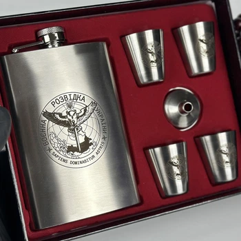 Набор подарочный фляга с рюмками VexShop Розведка 9oz подарок мужчине, 4 рюмки и фляга (61006-4)