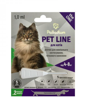 Капли на холку PET LINE THE ONE (Палладиум) от блох,клещей и гельминтов для котов 4-8кг