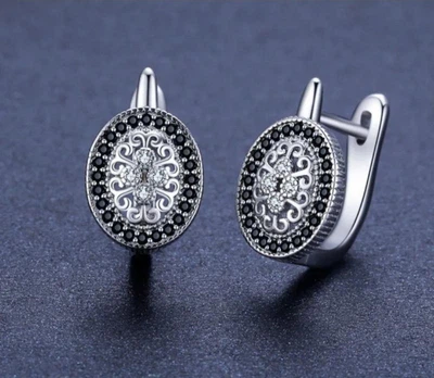 Серьги серебро проба 925 Classic черные агаты м цирконы 8812