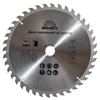 Диск пильный Vitals 300x30/25.4 по дереву ATB 40 стальной серый (4-56-168144)