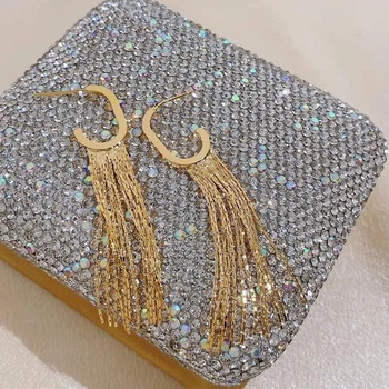 Длинные серьги гвоздики с цепочками серьги-шторки Honey Fashion Accessories золотистый (12-193)