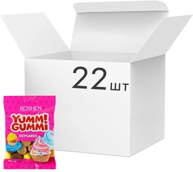 Упаковка жевательных конфет Roshen Yummi Gummi CupCakes 70 г х 22 шт (4823077638596)