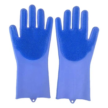 Перчатки для мытья посуды Magic Silicone Gloves Brush силиконовые синие (6-14-13304)