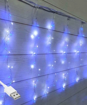 Гірлянда штора роса "Фейєрверк", 3x0,6м, від USB, 200 LED, 8 режимів + статичний, IP44, Синьо-білий