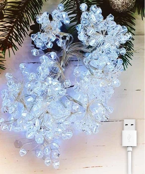 Светодиодная гирлянда штора "Хрустальные шарики", 3x2м, от USB, 240 LED, 8 режимов, IP44, Холодный белый