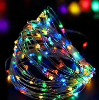Xmas гирлянда 50 LED 5 м медная проволока мультицвет от батареек+USB (FG22)