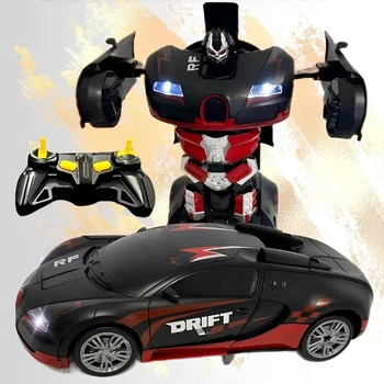Машина-трансформер з пультом та 2-ма акумуляторами AUTOBOTS Bugatti Veyron 1:12 масштаб 32*10*16 см Чорно-Червона