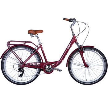 Велосипед алюминий 26" Dorozhnik RUBY AM Vbr рама-17" темно-красный (м) с багажником задн. St с крылом St 2024