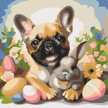 Картина по номерам на подрамнике Песик и кролик (AS2067) 30*30 см