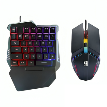 Комплект набор геймерский игровой 2 в 1 мини одноручная клавиатура мышь с RGB подсветкой (477878-Prob) Черный