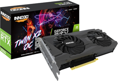 Відеокарта INNO3D PCI-Ex GeForce RTX 3050 Twin X2 OC 8GB GDDR6 (128bit) (1792/14000) (HDMI, DisplayPort, DVI-D) (N30502-08D6X-1711VA41)