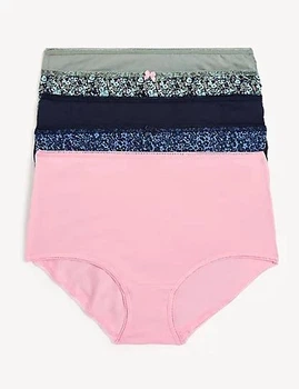 Набор хлопковых трусиков Marks&Spencer высокая посадка Full briefs 5 шт 10(38) dark green mix разноцветный 0042