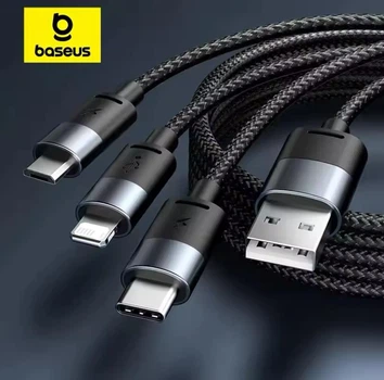 Кабель для быстрой зарядки универсальный Baseus 3 в 1 Lightning micro-USB USB Type-C Черный