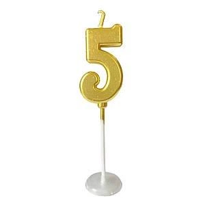 Свеча-цифра для торта "5" золотаяslim