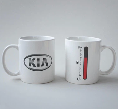 Подарункова чашка із принтом Киа (Kia) Dark Logo Заправка 330 мл.