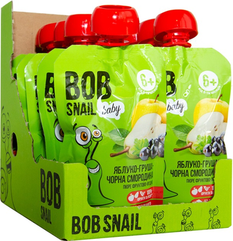 Упаковка пюре фруктового Bob Snail Яблоко-Груша-Черная смородина для детей от 6 месяцев 90 г х 10 шт (4820219343813)