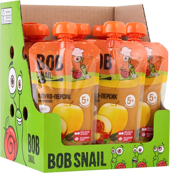 Упаковка фруктового пюре Bob Snail Яблоко-Персик для детей от 5 месяцев гомогенизированное 250 г х 10 шт (4820219345190)