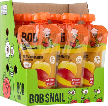 Упаковка фруктового пюре Bob Snail Яблоко-Манго для детей от 5 месяцев гомогенизированное 250 г х 10 шт (4820219345206)