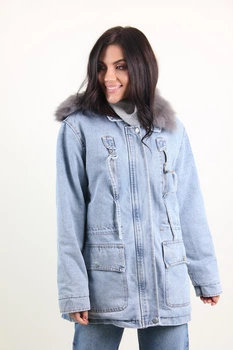 Куртка жіноча Джинс Lingjeer 405 хутряна підкладка (Синій L/XL)
