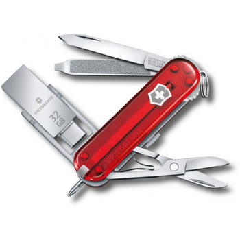 Ніж Victorinox VictorinoxWor 58 мм Прозорий червоний USB 3.0/3.1 32 Gb (4.6235.TG32B1)