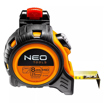 Рулетка NEO Tools 8 м х 25 мм сталева з нейлоновим покриттям 67-208 (5907558425673)